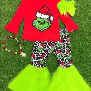3T Boutique Grinch Fur Bell Bottoms Outfit